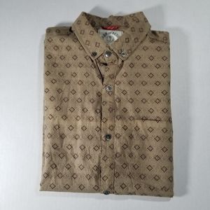 Iron And Resin Shirt Men's Medium Brown Geometric Print Short Sleeve Button Down